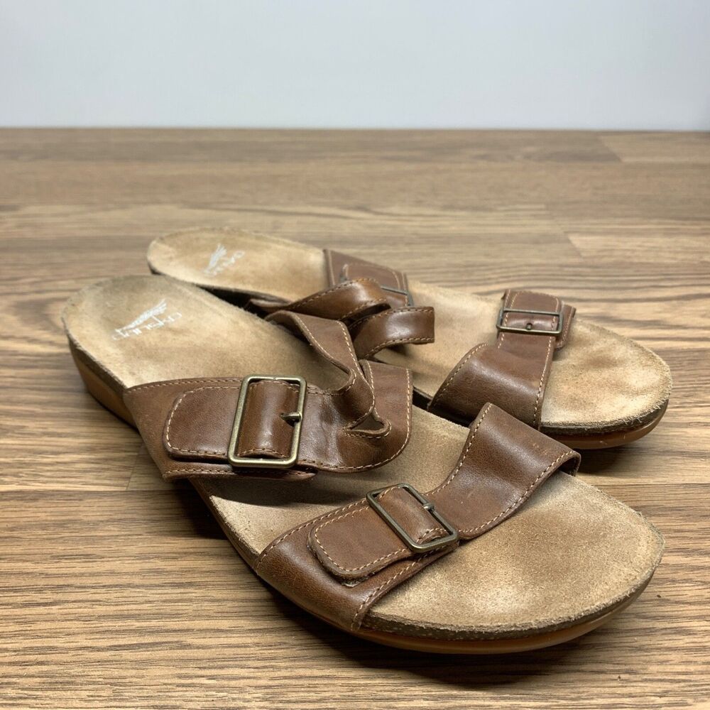 Dansko Women Rosie Slides Sandals Brown Double Strap Open Toe 41 10.5 - 11